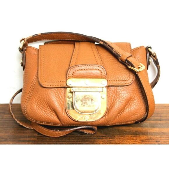 B. Makowsky TAN BROWN GENUINE LEATHER FLAP BUCKLE CROSS BODY SHOULDER BAG PURSE - Picture 2 of 11